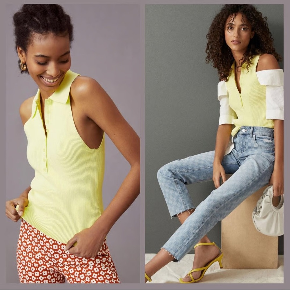 Anthropologie 525 America Knit Polo Tank Yellow